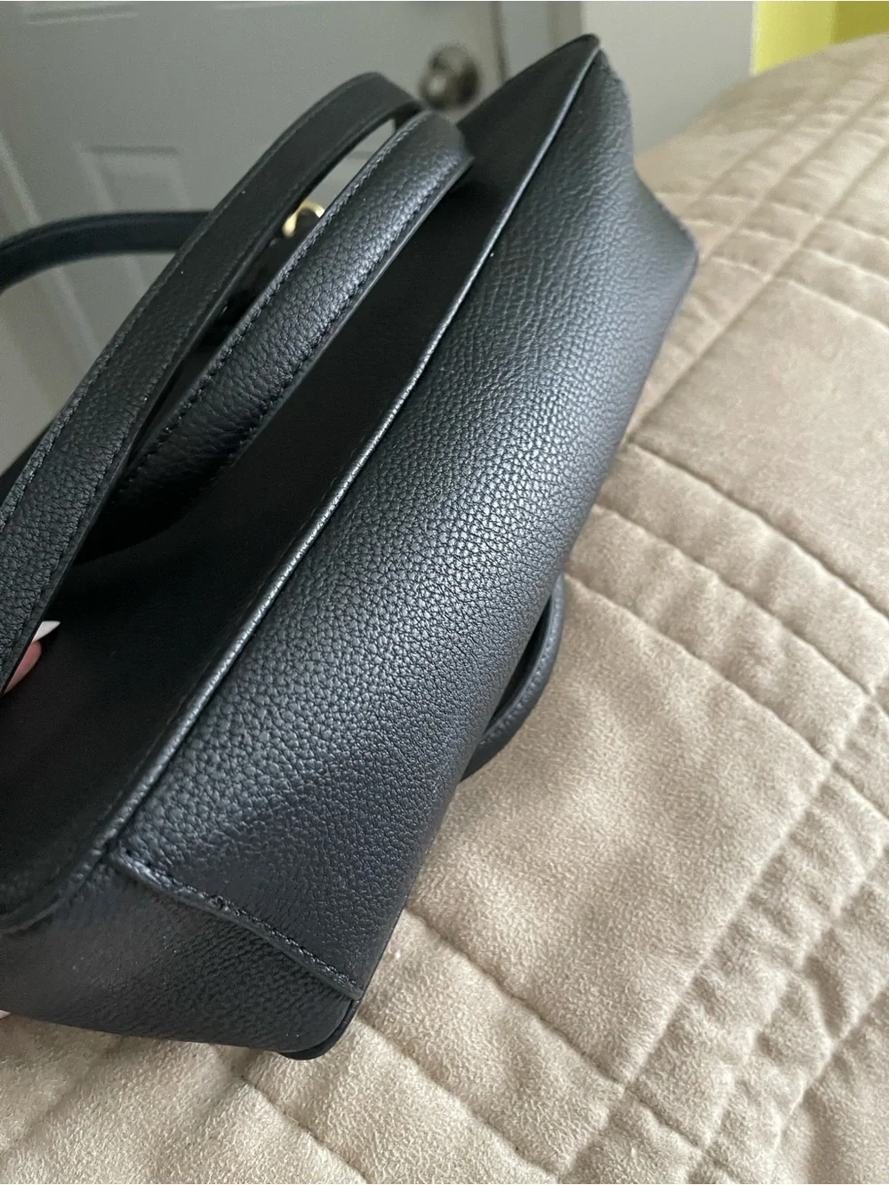 Tommy Hilfiger Black Pebbled Leather Satchel with Gold Hardware